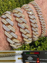 HarlemBling MOISSANITE Real Solid Miami Cuban Link Prong Bracelet Iced 14k Gold & 925 Silver 