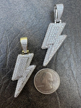  VVS MOISSANITE Iced Hip Hop Real Silver / Gold Lightning Bolt Necklace Pendant 