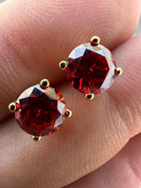 HarlemBling Real Ruby Red Moissanite Screwback Stud Earrings 14k Gold Over 925 Silver 3-8mm 