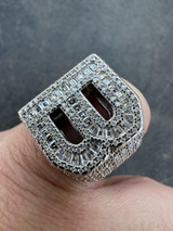 HarlemBling Real MOISSANITE Large Initial Letter Ring Iced Baguette Hip Hop 925 Silver A-Z 