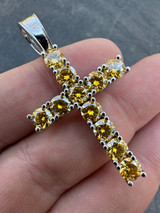 Hip Hop Yellow Canary MOISSANITE Real 925 Silver Cross Iced Pendant Necklace Hip Hop 