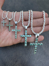 Hip Hop Green Blue MOISSANITE Real 925 Silver Tennis Cross Iced Pendant Necklace Hip Hop 