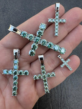 Hip Hop Green Blue MOISSANITE Real 925 Silver Tennis Cross Iced Pendant Necklace Hip Hop 