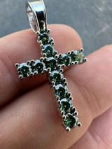 Hip Hop Green Blue MOISSANITE Real 925 Silver Tennis Cross Iced Pendant Necklace Hip Hop 