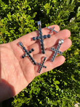 HarlemBling Black MOISSANITE Stone Real 925 Silver Tennis Cross Iced Pendant Necklace HipHop 
