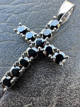 HarlemBling Black MOISSANITE Stone Real 925 Silver Tennis Cross Iced Pendant Necklace HipHop 