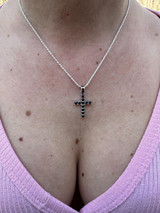 HarlemBling Black MOISSANITE Stone Real 925 Silver Tennis Cross Iced Pendant Necklace HipHop 