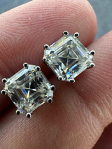 HarlemBling Real Moissanite Stud Earrings Square Asscher Cut 925 Silver Screwbacks 4mm-8mm 