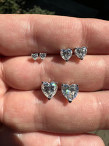 HarlemBling Real Moissanite Solitaire Stud Earrings Heart Shaped Fancy Cut 925 Silver 3-7mm 