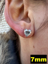 HarlemBling Real Moissanite Solitaire Stud Earrings Heart Shaped Fancy Cut 925 Silver 3-7mm 