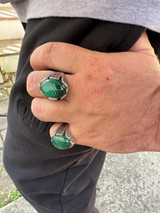 HarlemBling Large Green Malachite Gemstone Mens Real Solid 925 Sterling Silver Signet Ring 