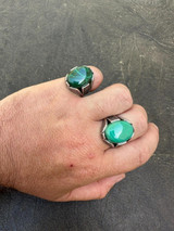 HarlemBling Large Green Malachite Gemstone Mens Real Solid 925 Sterling Silver Signet Ring 