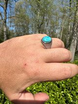 HarlemBling Real Blue Turquoise Gemstone Mens Real Solid 925 Sterling Silver Signet Ring 