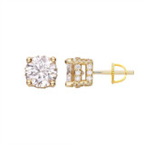 HarlemBling Moissanite 3D Iced Prong Solitaire Stud Earrings 14k Gold Plated 925 Silver 8mm 