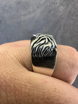  Mens Real 925 Sterling Silver Natural Black Onyx Howling Wolf Signet Dog Ring 