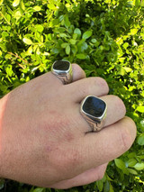 HarlemBling Solid 925 Sterling Silver Diamond Shape Black Onyx Mens Signet Ring Sizes 7-13 