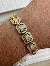 HarlemBling Men’s Moissanite Custom Link 14k Gold Plated Real 925 Sterling Silver Bracelet 