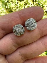 HarlemBling Moissanite 3D Iced 925 Silver Screwback Earrings 10mm Baguette Iced Mens Studs 