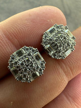 HarlemBling Moissanite 3D Iced 925 Silver Screwback Earrings 10mm Baguette Iced Mens Studs 