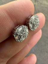 HarlemBling Moissanite 3D Iced 925 Silver Screwback Earrings 10mm Baguette Iced Mens Studs 