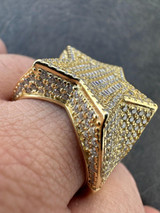 Italiano Silver, Inc. Real Iced Baguette 3D Star Ring Hip Hop Ice Out 14k Gold Plated 925 Silver 6-13 
