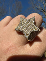 Italiano Silver, Inc. Real Iced Baguette 3D Star Ring Hip Hop Ice Out 14k Gold Plated 925 Silver 6-13 