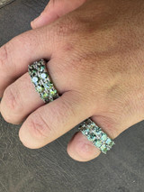 HarlemBling Blue Green Moissanite Ring Real 925 Silver Hip Hop Iced Tennis Band 10mm Big 