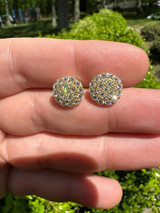 HarlemBling MOISSANITE Real 925 Silver 14k Gold Plated Iced Cluster Round Hip Hop Earrings 