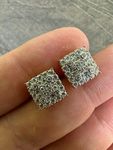 HarlemBling MOISSANITE Earrings Square 10mm Real 925 Silver Iced Large Mens Studs Hip Hop 