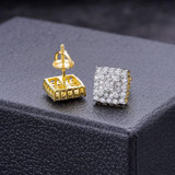 HarlemBling Iced Square Earrings Big 10mm Real 925 Silver 14k Gold Plated Studs Hip Hop Out 