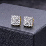 HarlemBling MOISSANITE Earrings Square Real 925 Silver 14k Gold Plated Iced  Studs Hip Hop 
