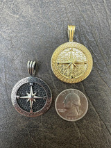 HarlemBling Real 925 Silver / 14k Gold Plated North Star Compass Medallion Pendant Necklace 