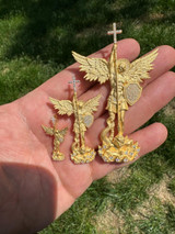 Hip Hop Real MOISSANITE Saint Michael Slaying Dragon Pendant 14k Gold Vermeil 925 Silver 