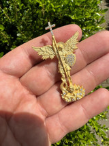 Hip Hop Real MOISSANITE Saint Michael Slaying Dragon Pendant 14k Gold Vermeil 925 Silver 