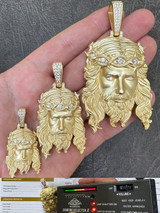 HarlemBling MOISSANITE Jesus Piece Iced Pendant Necklace - 14k Gold Vermeil Real 925 Sterling Silver -Sandblasted Matte Finish 