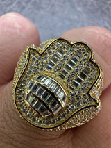 HarlemBling MOISSANITE Baguette Hamsa Ring Mens 14k Gold Plated Solid 925 Silver Iced HipHop 