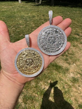 HarlemBling HUGE Moissanite Aztec Calendar Mayan Sun God Iced 925 Silver Pendant Necklace 