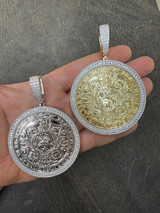 HarlemBling HUGE Moissanite Aztec Calendar Mayan Sun God Iced 925 Silver Pendant Necklace 