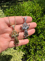 Italiano Silver, Inc. MOISSANITE Iced Santo Niño de Atocha Baby Jesus Pendant Necklace Real 925 Silver 