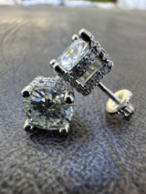 HarlemBling Moissanite 3D Iced Prong Solitaire Screwback Studs Earrings Real 925 Silver 