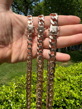 Italiano Silver, Inc. Flat Curb Cuban Link Chain Necklace 14k Rose Gold Plated 925 Silver Box Clasp 