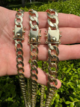 Italiano Silver, Inc. Flat Curb Cuban Link Chain Necklace Real 14k Gold Plated 925 Silver Box Clasp 