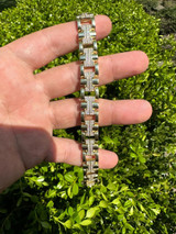 HarlemBling MOISSANITE Mens 12mm Iced Hermes Link Bracelet Real 14k Gold Over 925 Silver 