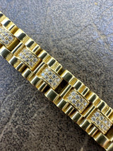HarlemBling Mens 10mm Iced Presidential Bracelet Real 14K Gold Plated 925 Silver Flooded Out 