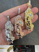 HarlemBling MOISSANITE Virgin Mary 3D Pendant Real 925 Silver/ Yellow Rose Gold Necklace 