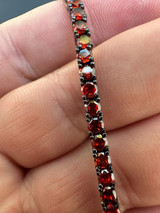 HarlemBling 3mm Deep Red CZ Tennis Bracelet Real Iced 925 Sterling Silver Mens Ladies 6-8.5" 