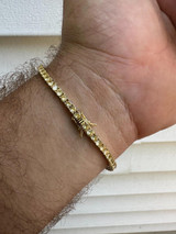 Italiano Silver, Inc. 3mm Canary Yellow CZ Tennis Bracelet Real 925 Sterling Silver 14k Gold Plated 