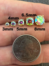  Rainbow Opal Moissanite Screwback Stud Earrings 925 Silver 14k Gold Plated 3-8mm 