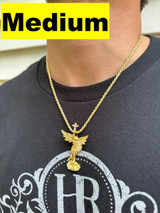 Hip Hop Real MOISSANITE Saint Michael Slaying Dragon Pendant 14k Gold Over 925 Silver 