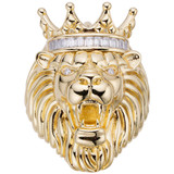 HarlemBling Lion W. Moissanite Baguette Crown 3D Mens Ring - 14k Gold Over Real 925 Silver 
